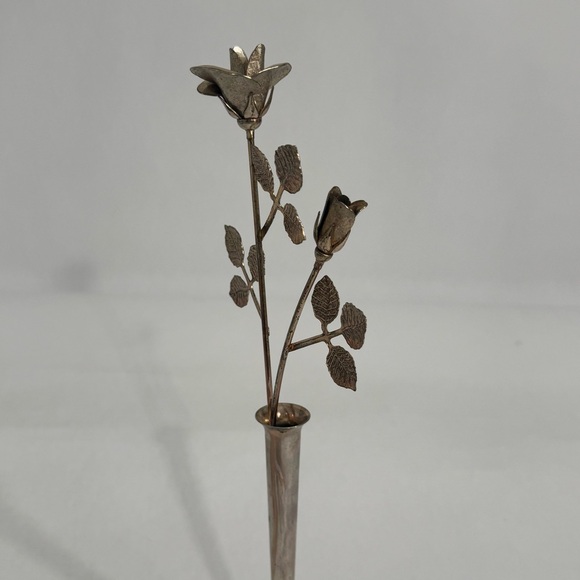 Vintage Ted Arnold Ltd Metal Rose Flower Bud Vase Art Decor Rose Gold 10.5” - Picture 7 of 15